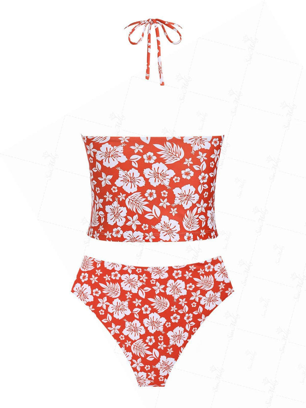 Floral Halter Tied Cheeky Tankini Set