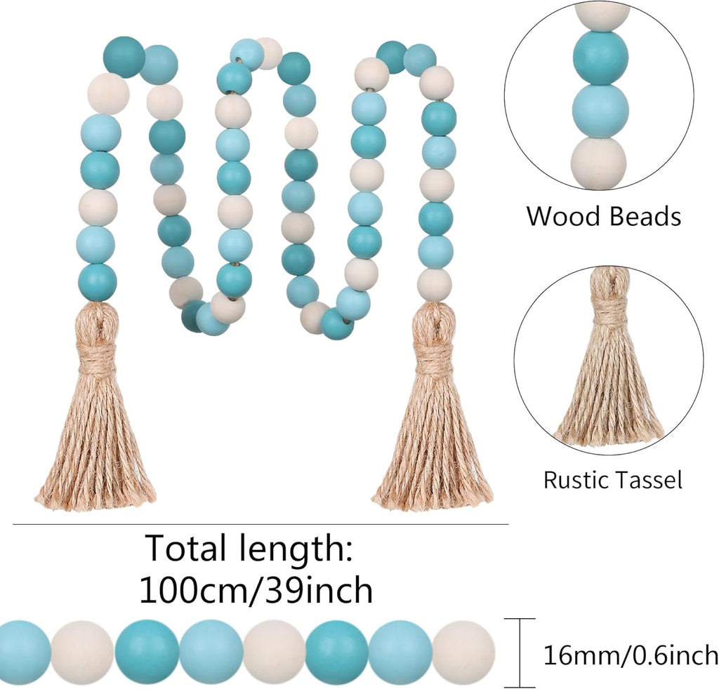 Wood Bead Garland,39in Farmhouse Beads with Tassels Boho Beads for Tiered Tray Decorative Beads Home Decor