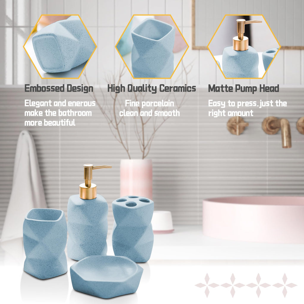 Ceramic Bathroom Accessories Set, Soap Dispenser, Toothbrush Holders, Tumbler, Soap Dish
