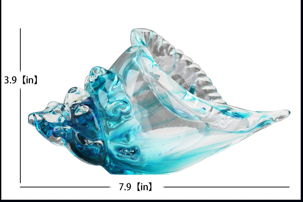 Hand Blown Glass Conch - Coastal Home Decor Conch Corners, Glass Art Conch Sculptures, Office Decor Blown Glass Art, Living Room Table Centerpieces, Bathroom Shelf Tops And Cabinet Decor