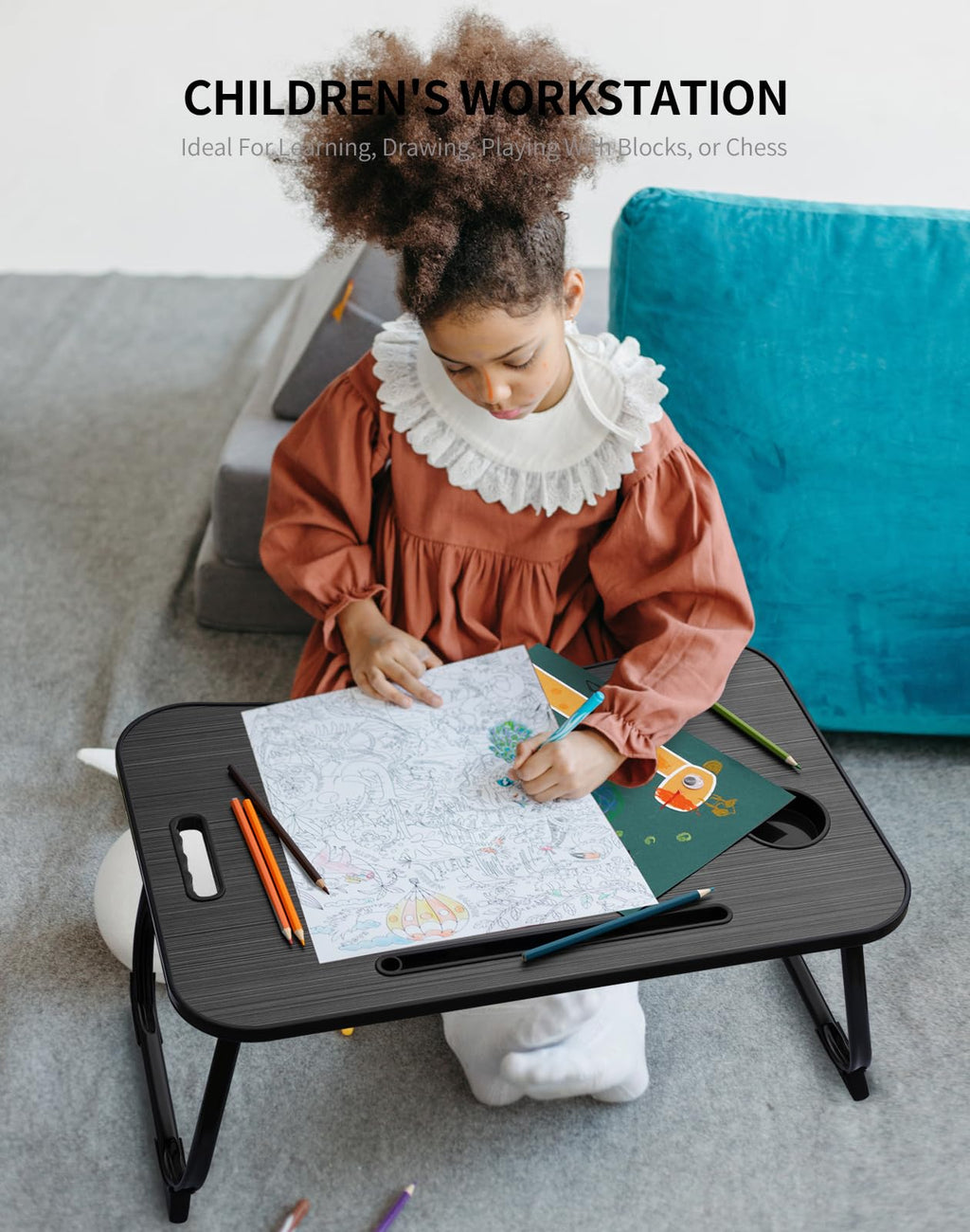 Portable Foldable Study Table, Laptop Stand With Cup Holder, Tablet Slot, And Lift Handle For Working