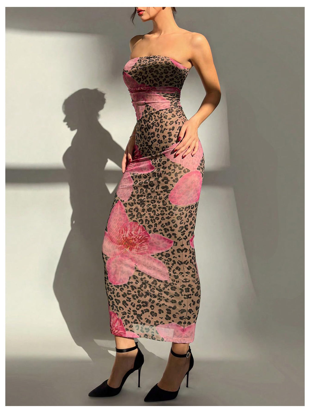 Women's Floral Strapless Bodycon Maxi Dress Summer Tube Top Dresses