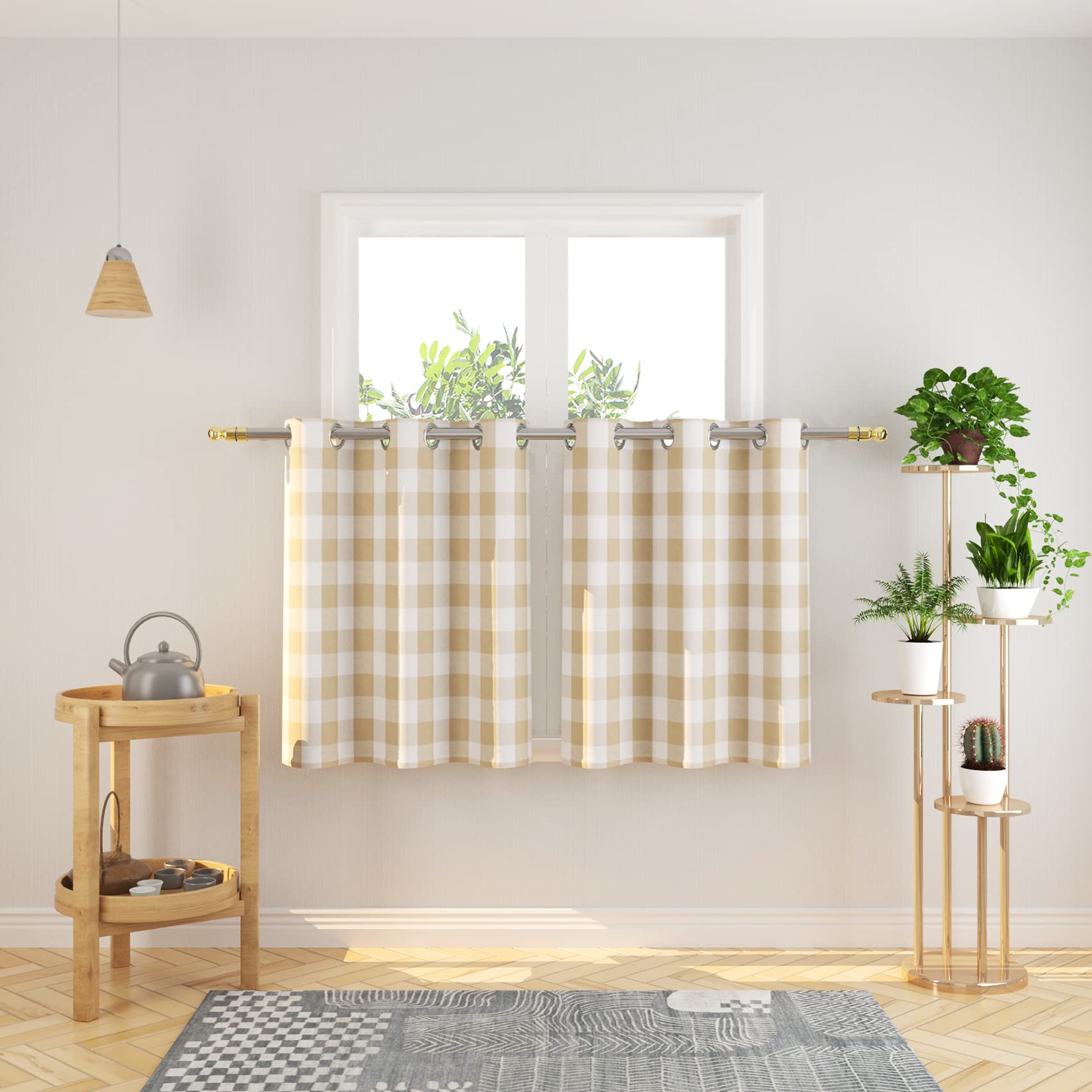 Tier Curtains Check Gingham Plaid Window Curtain Panels Bathroom Grommet Top Window Treatment 2 Panels