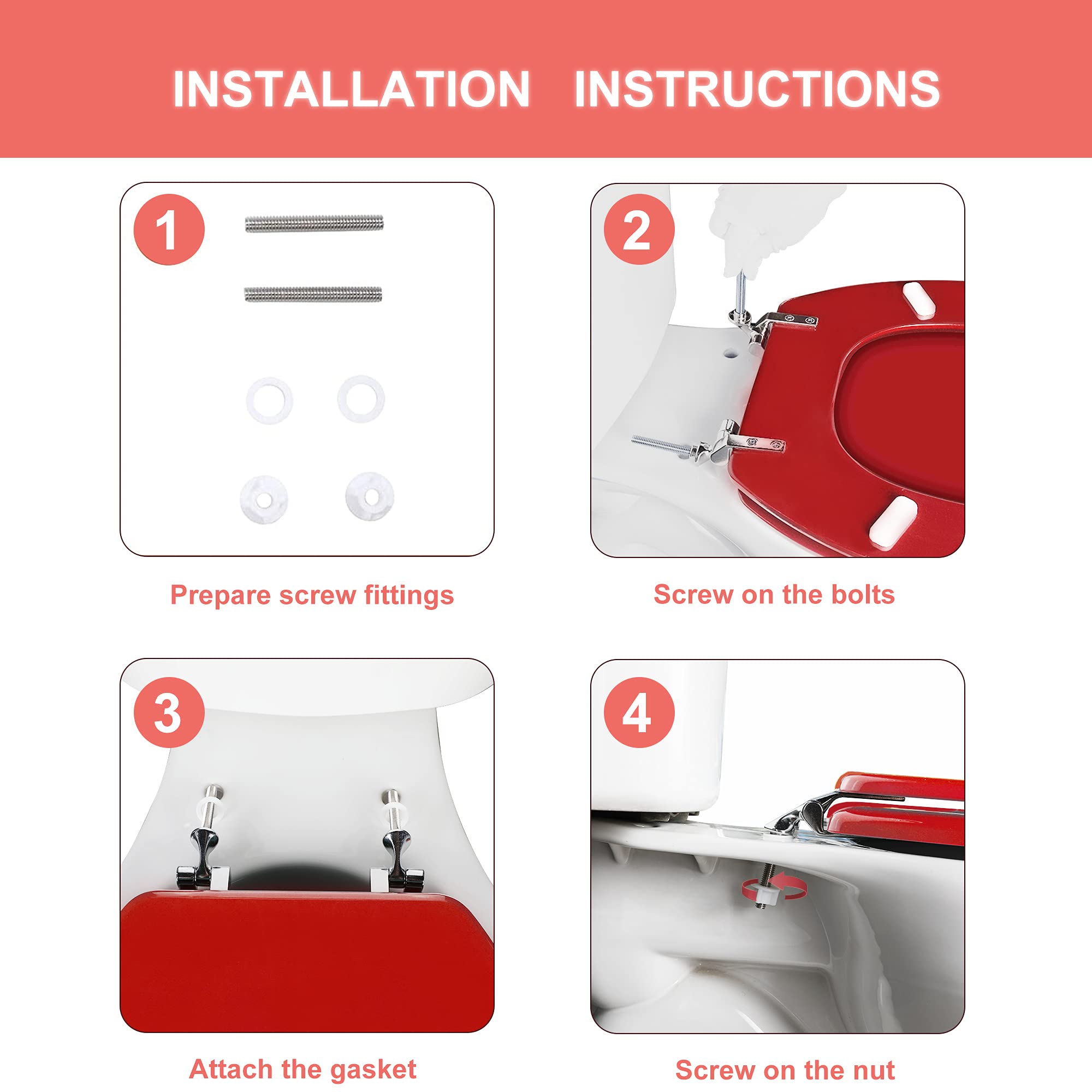 Round Toilet Seat Natural Wood Toilet Seat with Zinc Alloy Hinges, Easy to Install also Easy to Clean, Scratch Resistant
