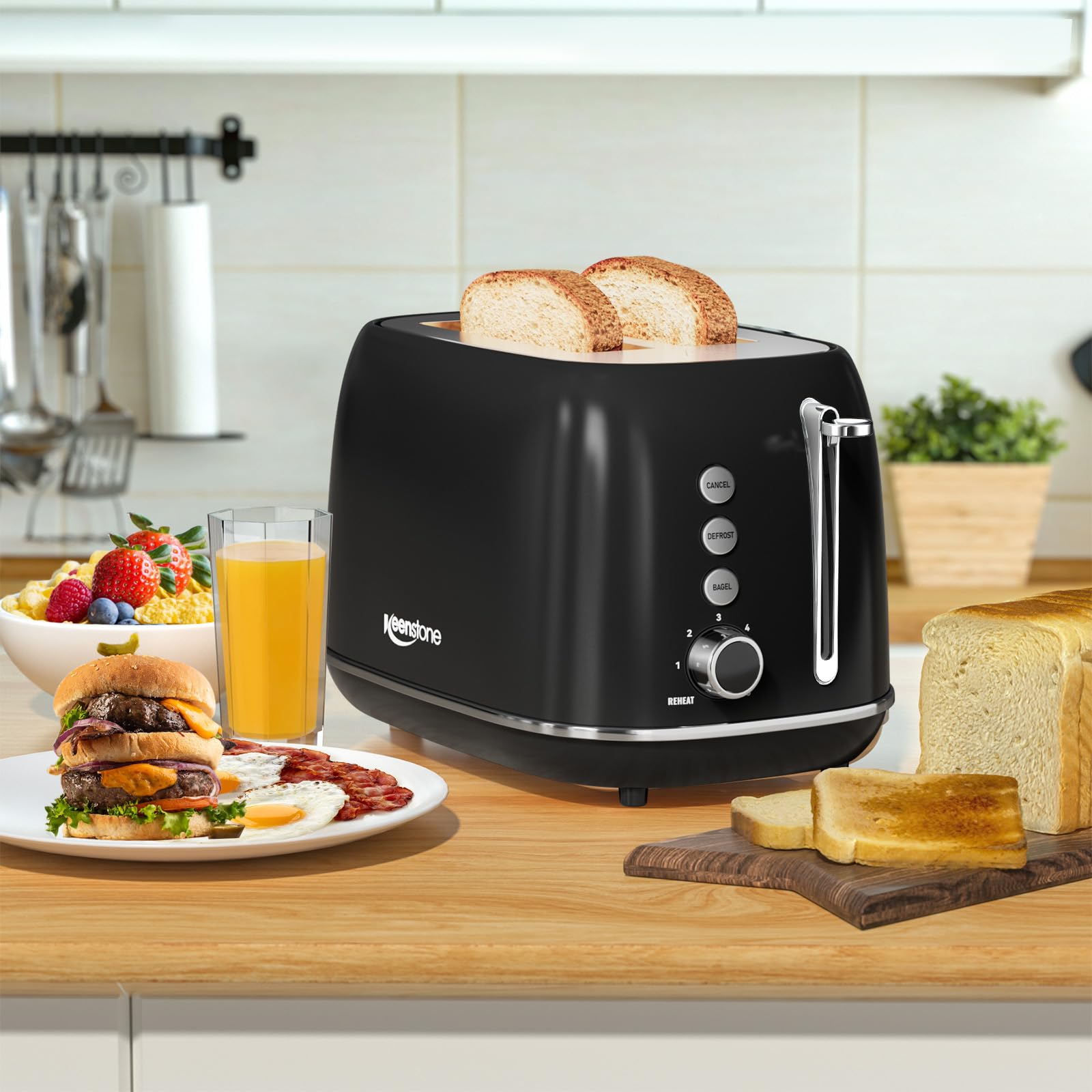 Toaster 2 Slice Stainless Steel with 6 Bread Shade Settings, Retro Toaster with Extra Wide Slot