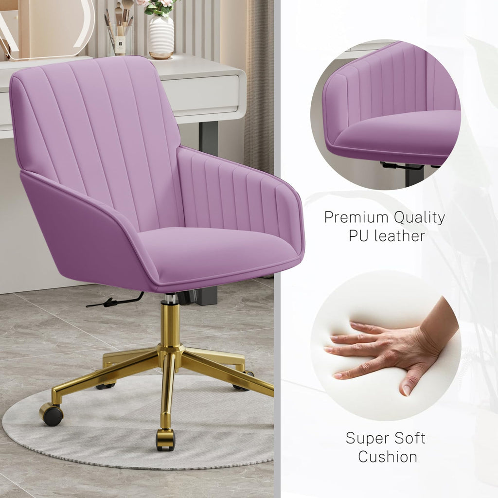 Velvet Modern Cute Chair with Back, Height Adjustable Upholstered Vanity Chair with Swivel Wheels