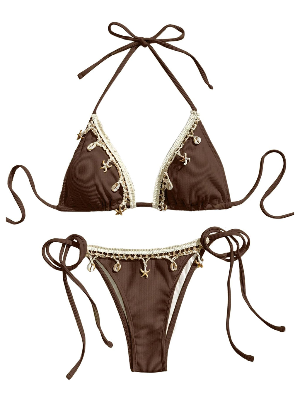 Women's 2 Piece Halter Triangle Bathing Suit Ribbed Bikini Swimsuits