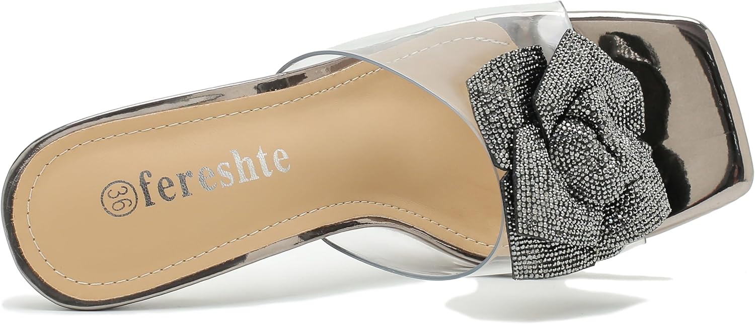 Women's Crystal Flower Heels Square Toe Heeled Sandals