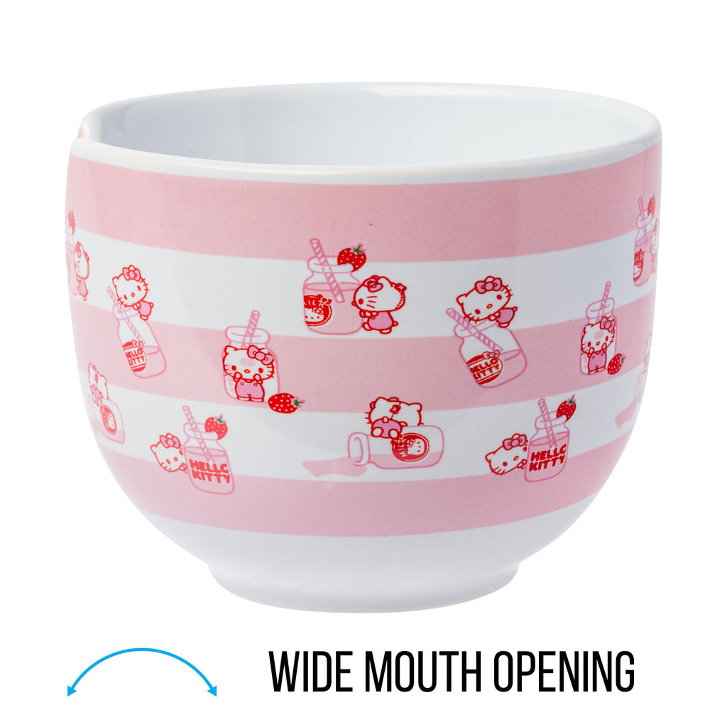 Ceramic Sanrio Hello Kitty Ramen Noodle Rice Bowl with Chopsticks, Microwave Safe