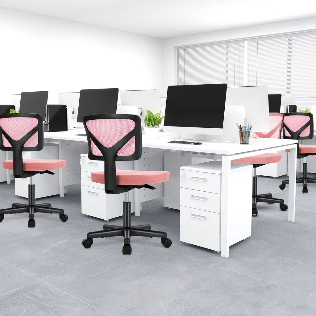 Vanity Swivel Armless Desk Chairs with Wheels, Ergonomic Adjustable Home Office Rolling Task Chair, Comfy Mesh Mid Back