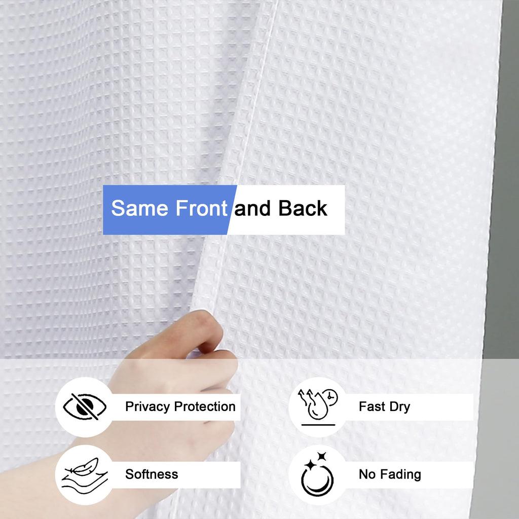 Waffle Textured Heavy Duty Fabric Shower Curtain for Bathroom, Luxury Hotel Weighted 230GSM Bath Curtain with 12 Plastic Hooks, Machine Washable, 72x72