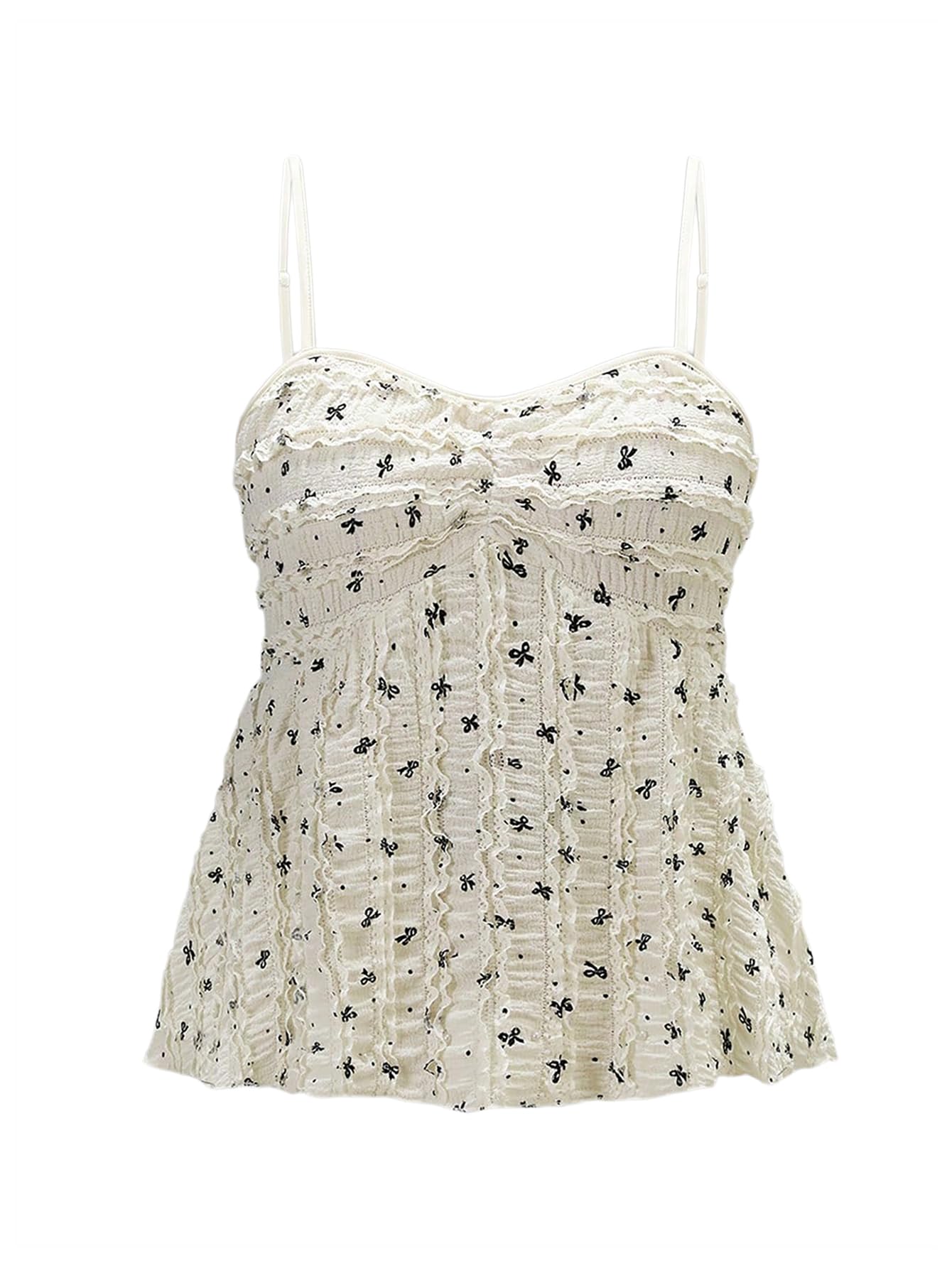 Women's Plus Size Bow Print Top Y2k Coquette Sleeveless Shirt Casual Tank Camisole Spaghetti Strap Flared Cami