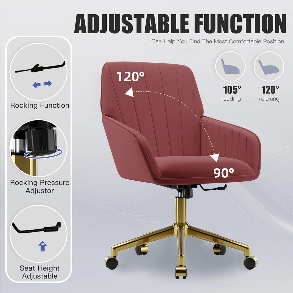 Velvet Modern Cute Chair with Back, Height Adjustable Upholstered Vanity Chair with Swivel Wheels