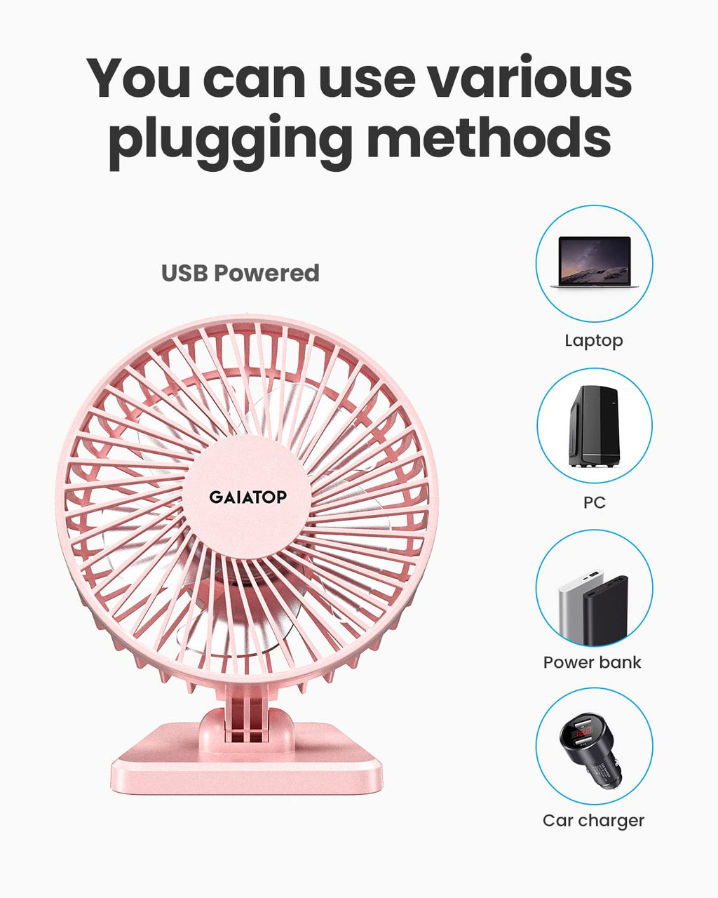 USB Desk Fan, Small But Powerful, Personal Portable Quiet 3 Speeds, Adjustable Mini Table Desktop fan for Cooling