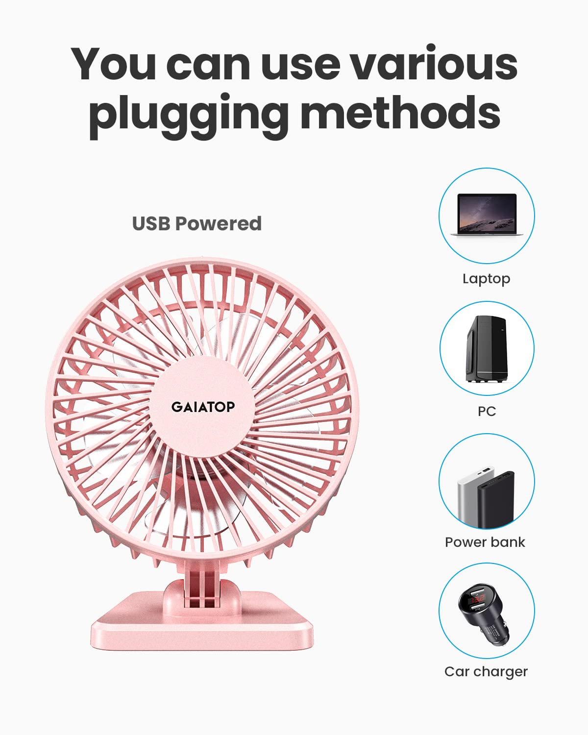 USB Desk Fan, Small But Powerful, Personal Portable Quiet 3 Speeds, Adjustable Mini Table Desktop fan for Cooling