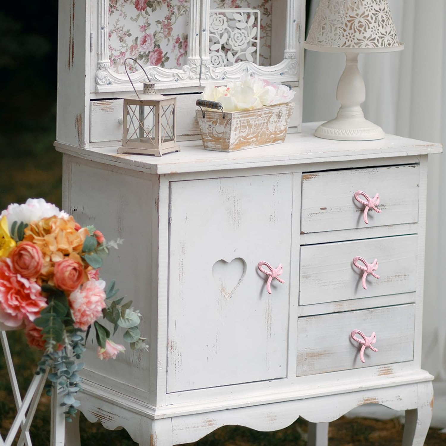 Vintage Pink Bow Drawer Knobs Matel Bow Dresser Knobs Handles for Dresser Handles for Home Bedroom Kitchen Cabinets Hardware Cupboard  (1.6 x 1 Inches)