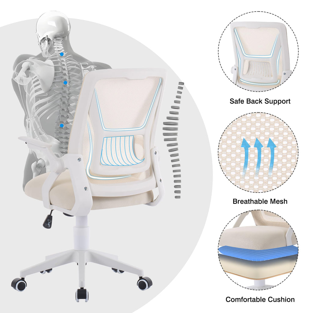 Mid-Back Swivel Ergonomic Office Chair with Adjustable Arms Mesh Lumbar Support