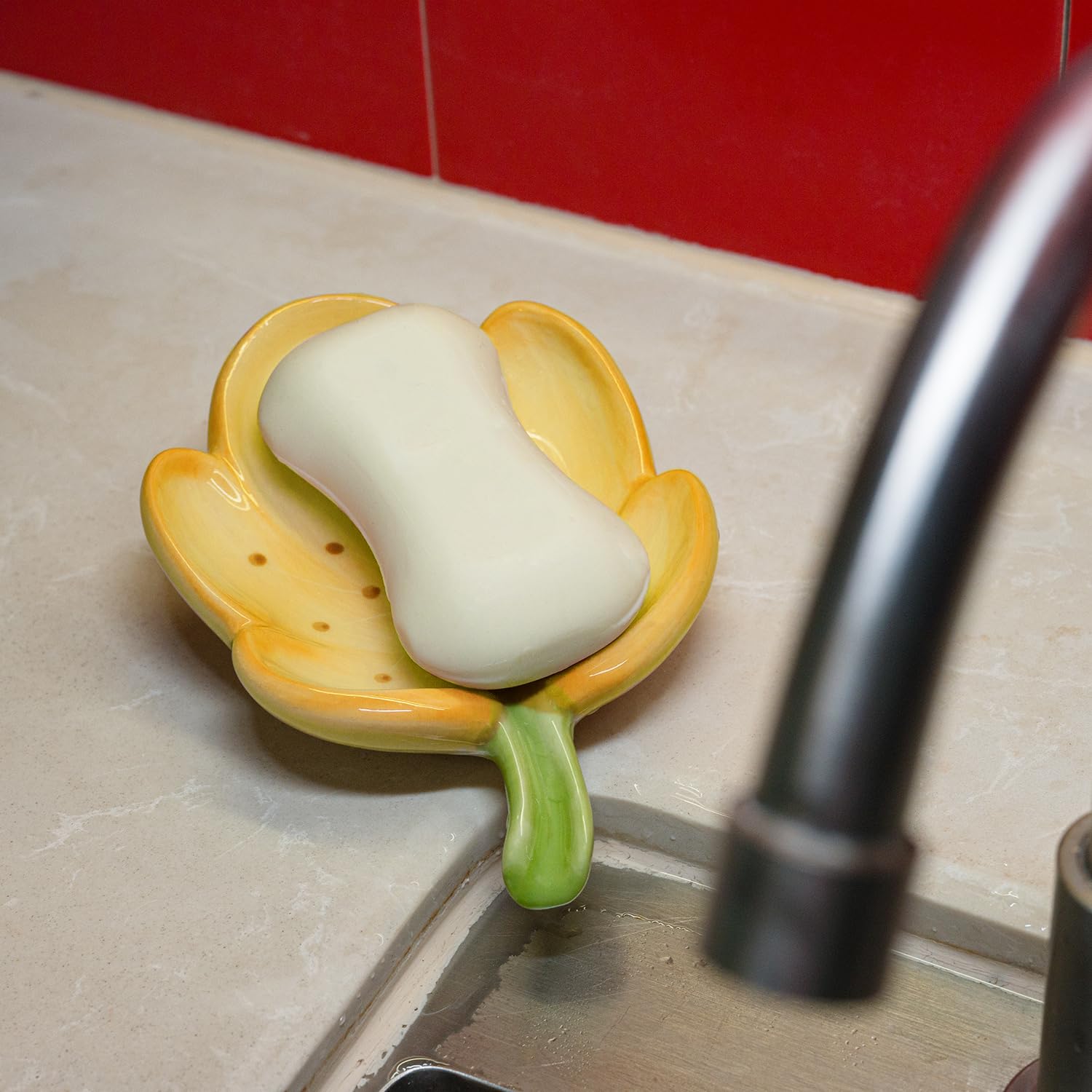 Ceramic Flower Soap Dish Holder for Bathroom