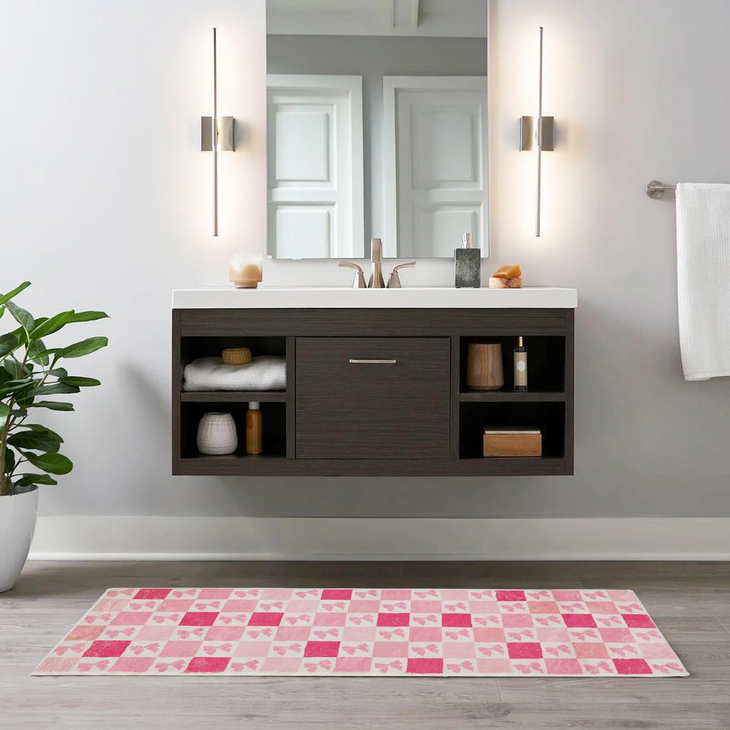 Long Bathroom Rug, Cute Coquette Absorbent Non Slip Bathroom Mat Soft Plush Washable, Decor for Bedroom Hallway Kitchen 16"×48"