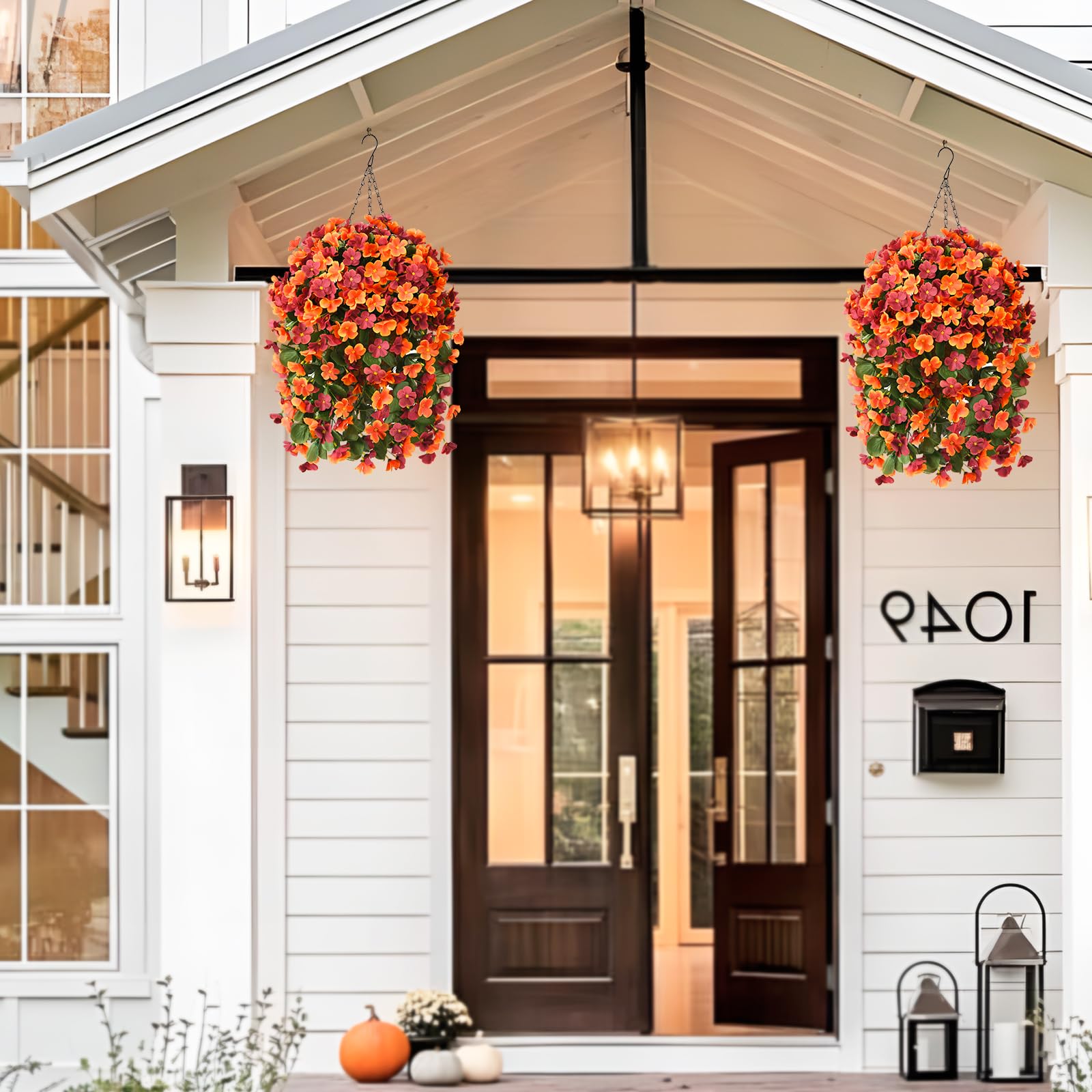 Hanging Flowers Basket for Outdoors Spring Decoration, Faux Silk Begonia in Planter Look Real UV Resistant for Outside