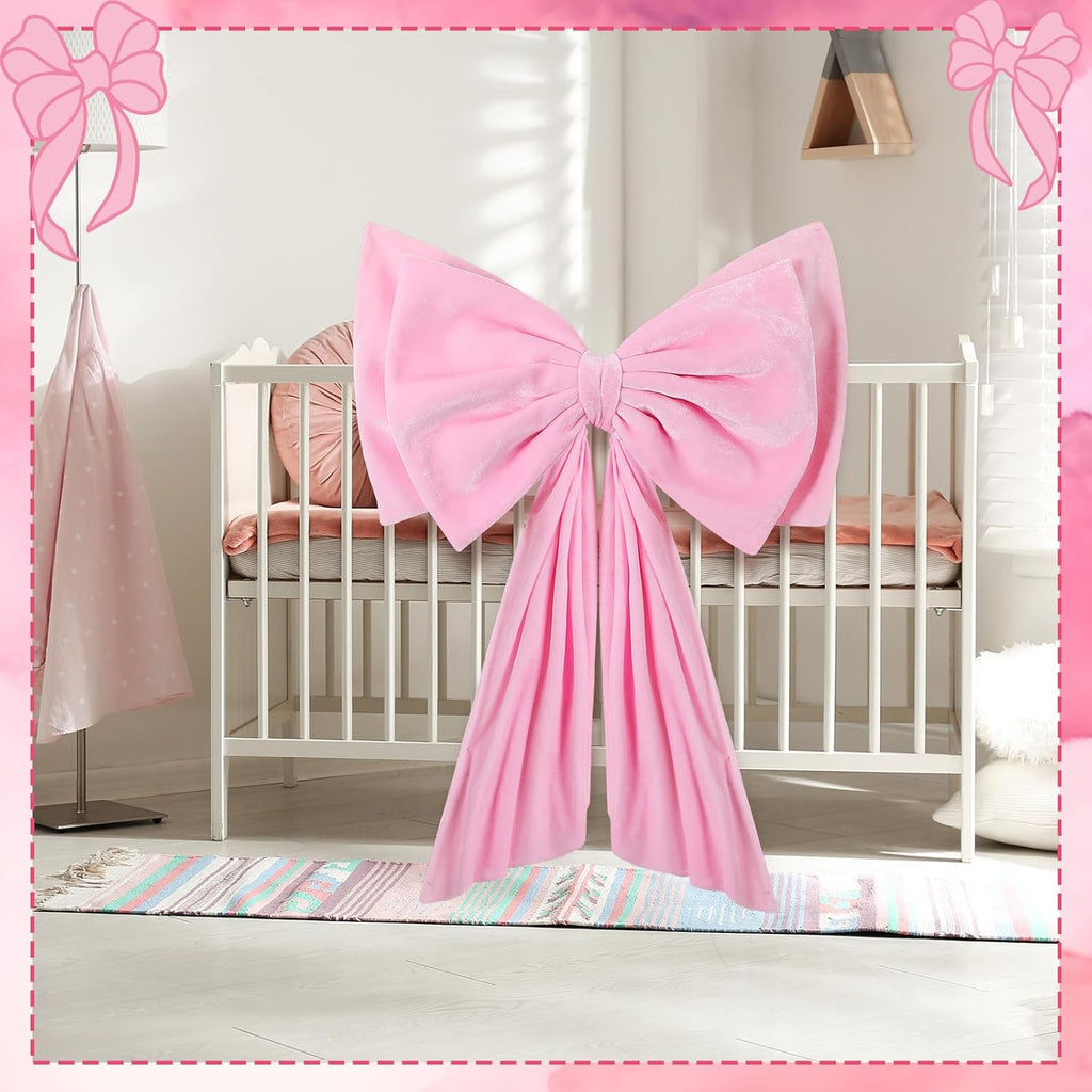 Large Pink Bow Decoration Soft Velvet 35x31 Inch Big Coquette Bow for Party Room Wall Decor, Giant Velvet Tie Hanging Birthday Party Gift Wedding Sofa Bedroom Living Room