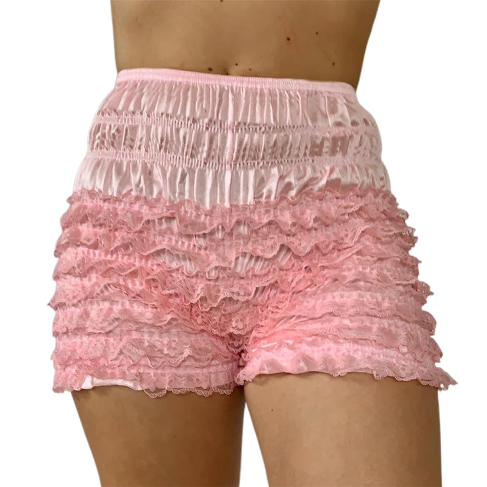 Womens Ruffle Bloomer Shorts Y2k Elastic Gingham Fruit Print Cute Frilly Lounge Sleep Pj Mini Micro Boy Shorts