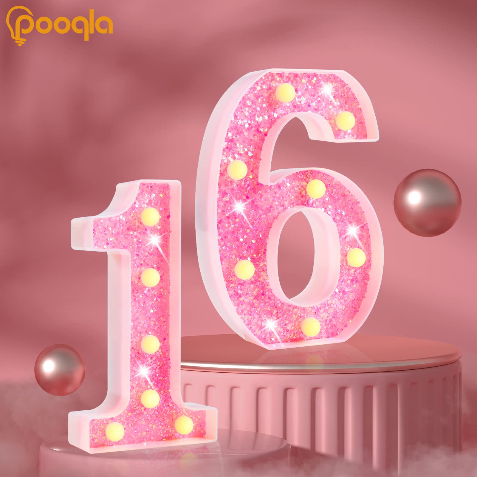 Pink LED Letters Glitter Alphabet LetterS & Numbers Sign Battery Powered