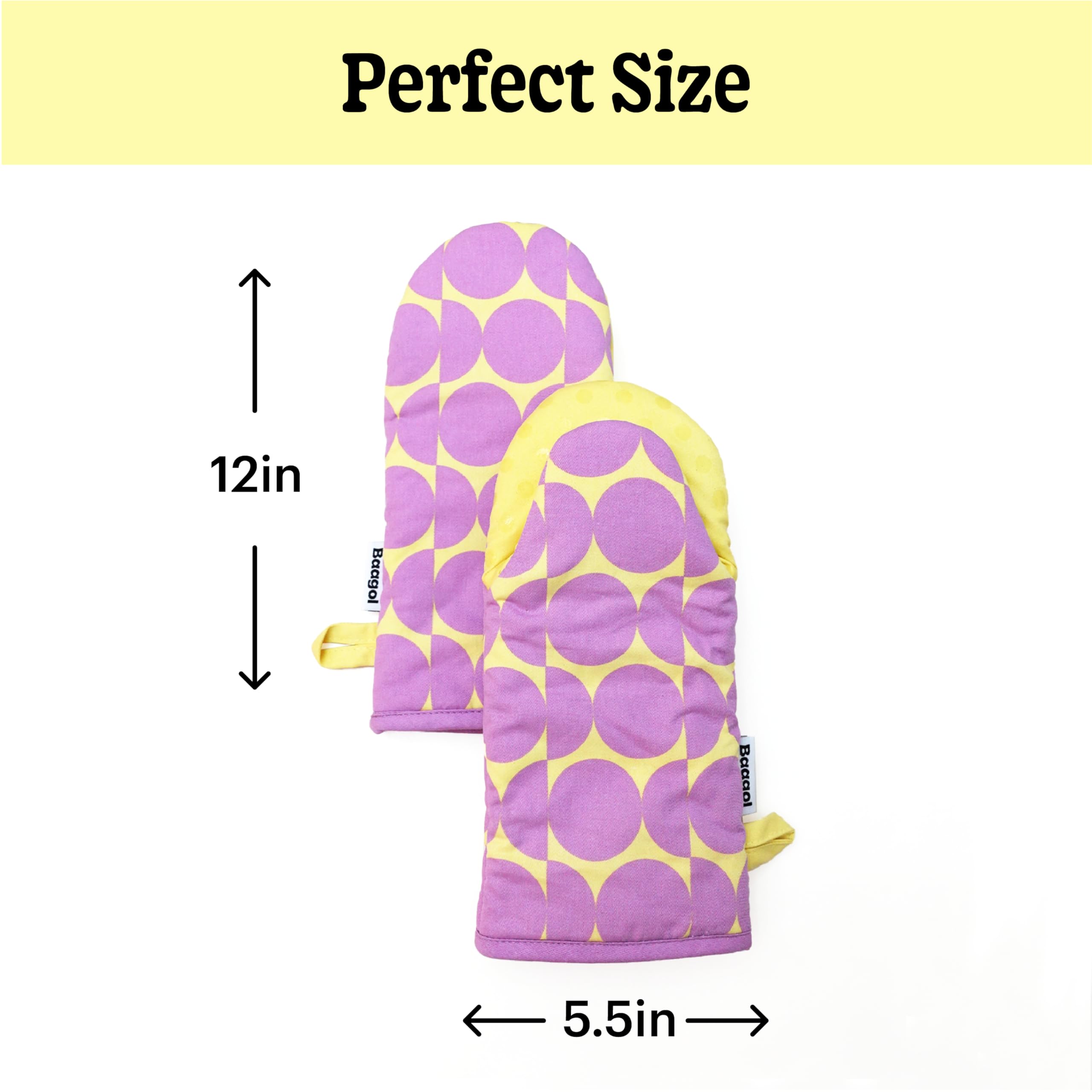 Modern and Cute Cotton Kitchen Mittens with Non-Slip Silicone Grips and Hanging Loops