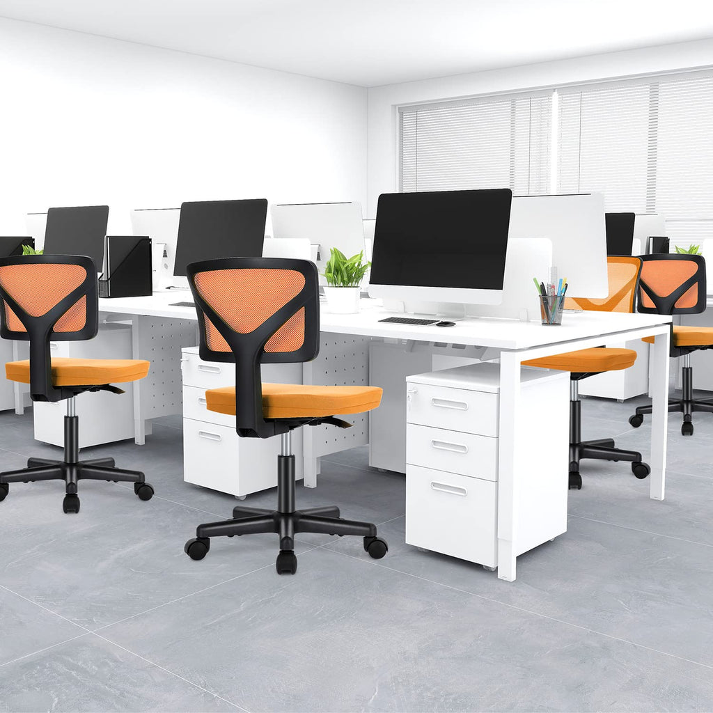 Vanity Swivel Armless Desk Chairs with Wheels, Ergonomic Adjustable Home Office Rolling Task Chair, Comfy Mesh Mid Back