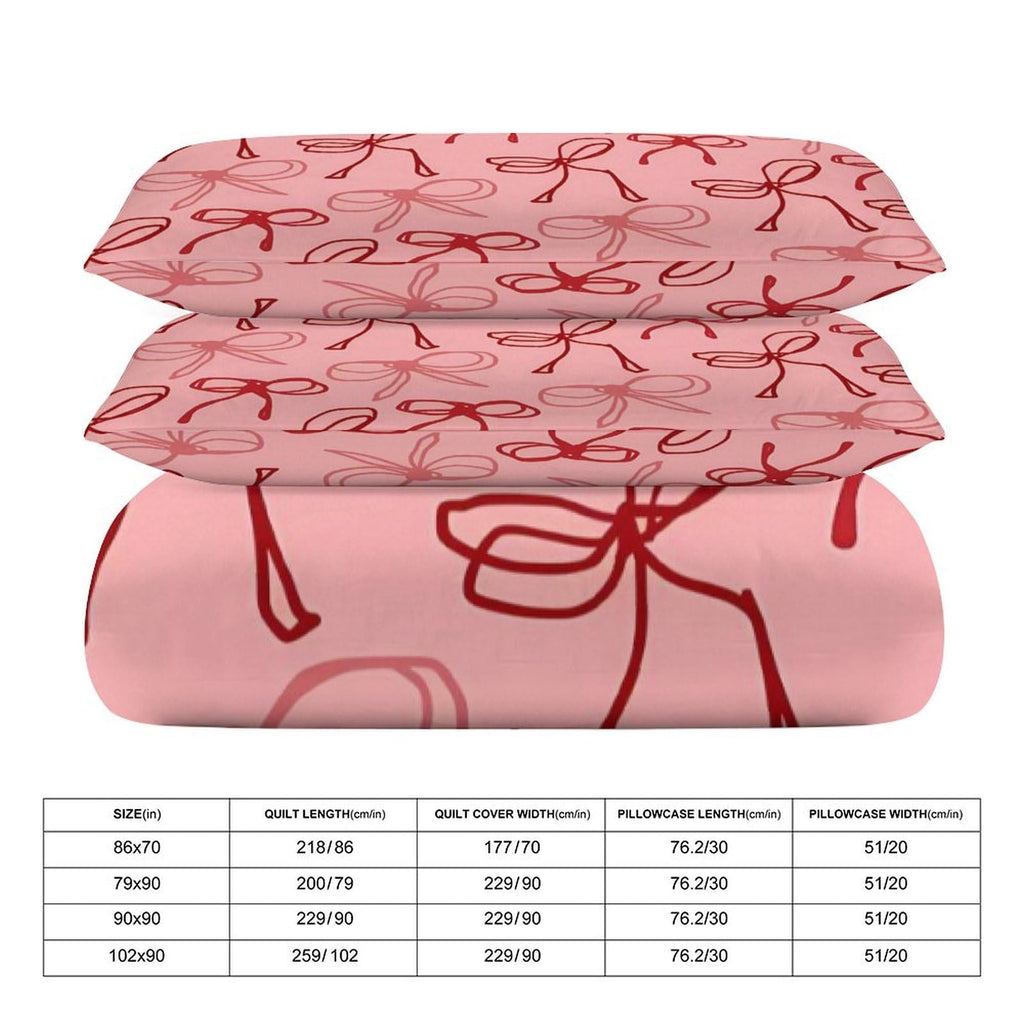 Pink Red Bow Comforter Set Duvet Cover Quilt Cover Set Ultra Soft Bed Cover (1 Duvet Cover+2 Pillowcases)