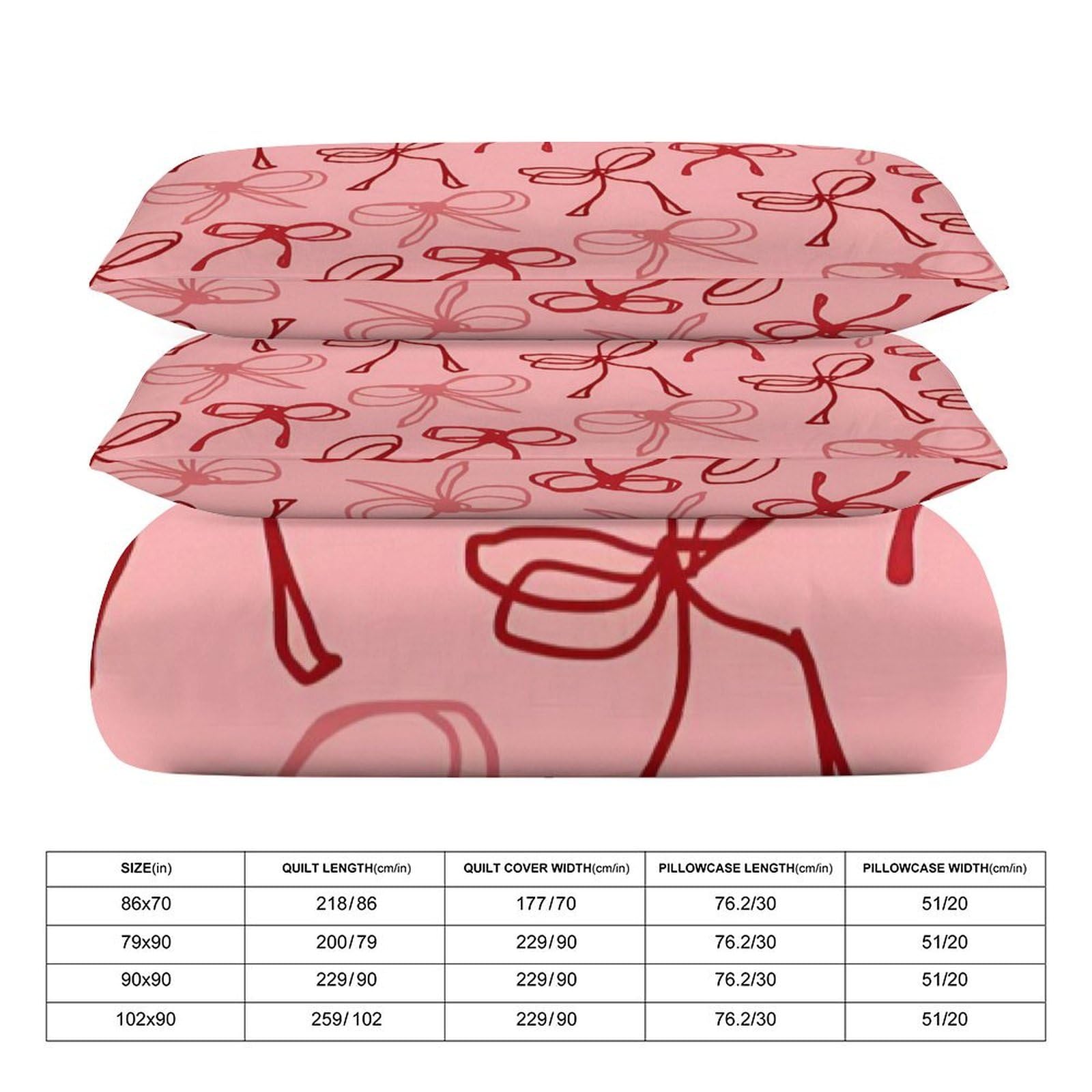 Pink Red Bow Comforter Set Duvet Cover Quilt Cover Set Ultra Soft Bed Cover (1 Duvet Cover+2 Pillowcases)