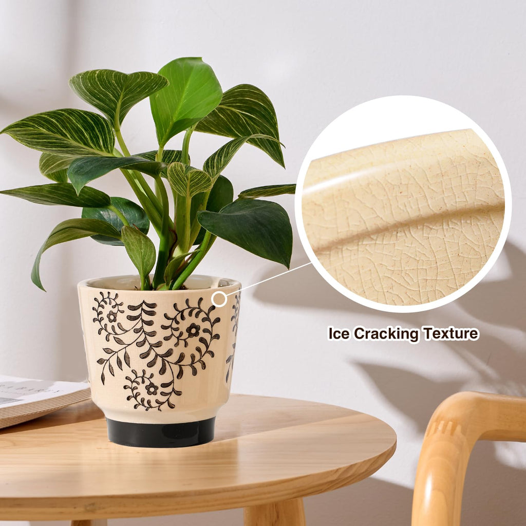 Ceramic Planters for Indoor Plants, Small Plant Pots with Drainage, Unique Decorative Cute Flower Pot Panthers Round Flowerpots 5 Inch