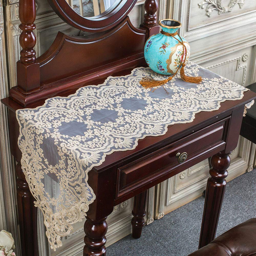 Rectangle Table Runner Lace Macrame Embroidered Table Runners with Exquisite Vintage Shabby Chic