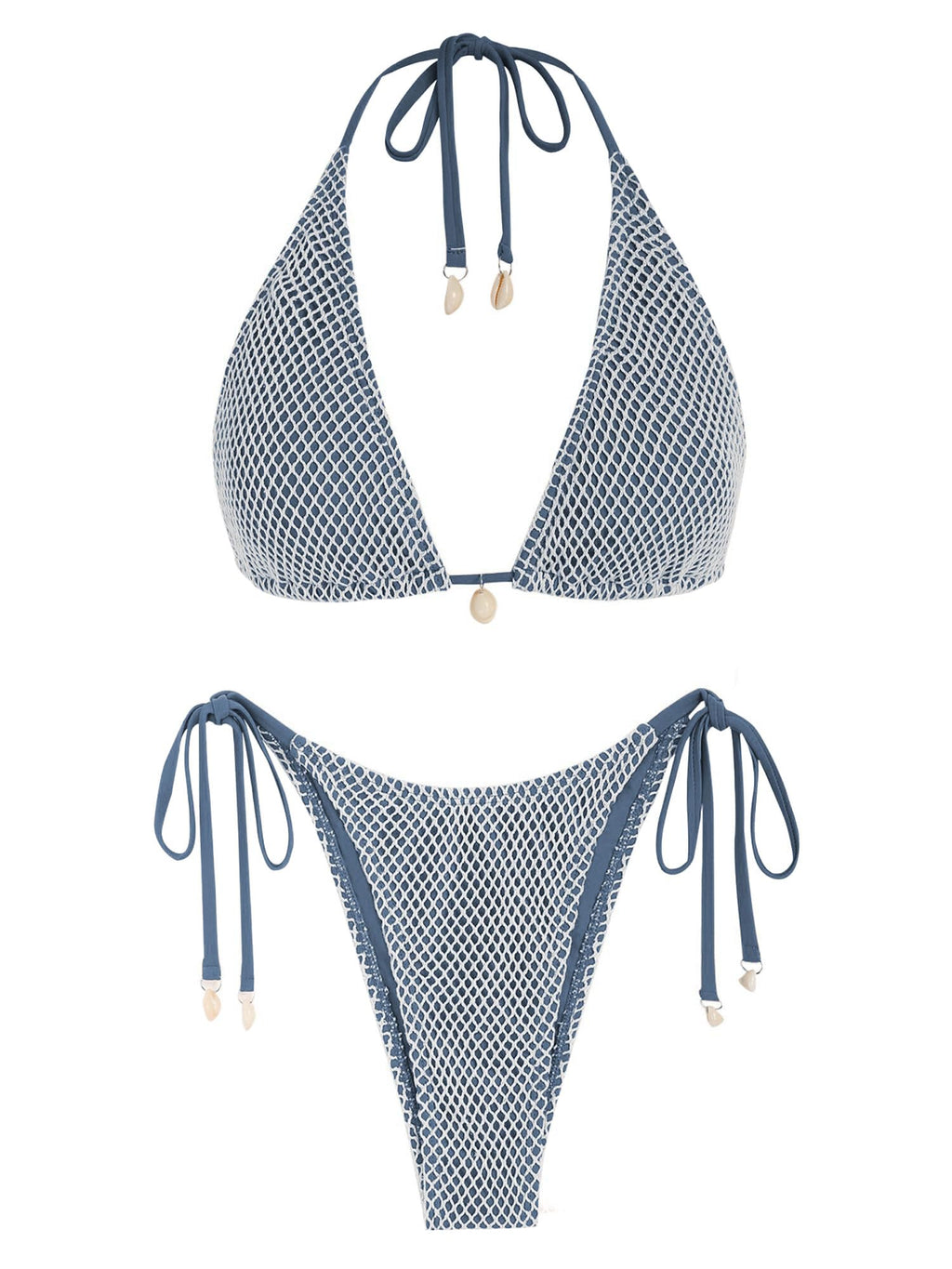 Women's Multiway Triangle Bikini â€?Fishnet Tie-Side Bandeau & Halter Swimsuit Set