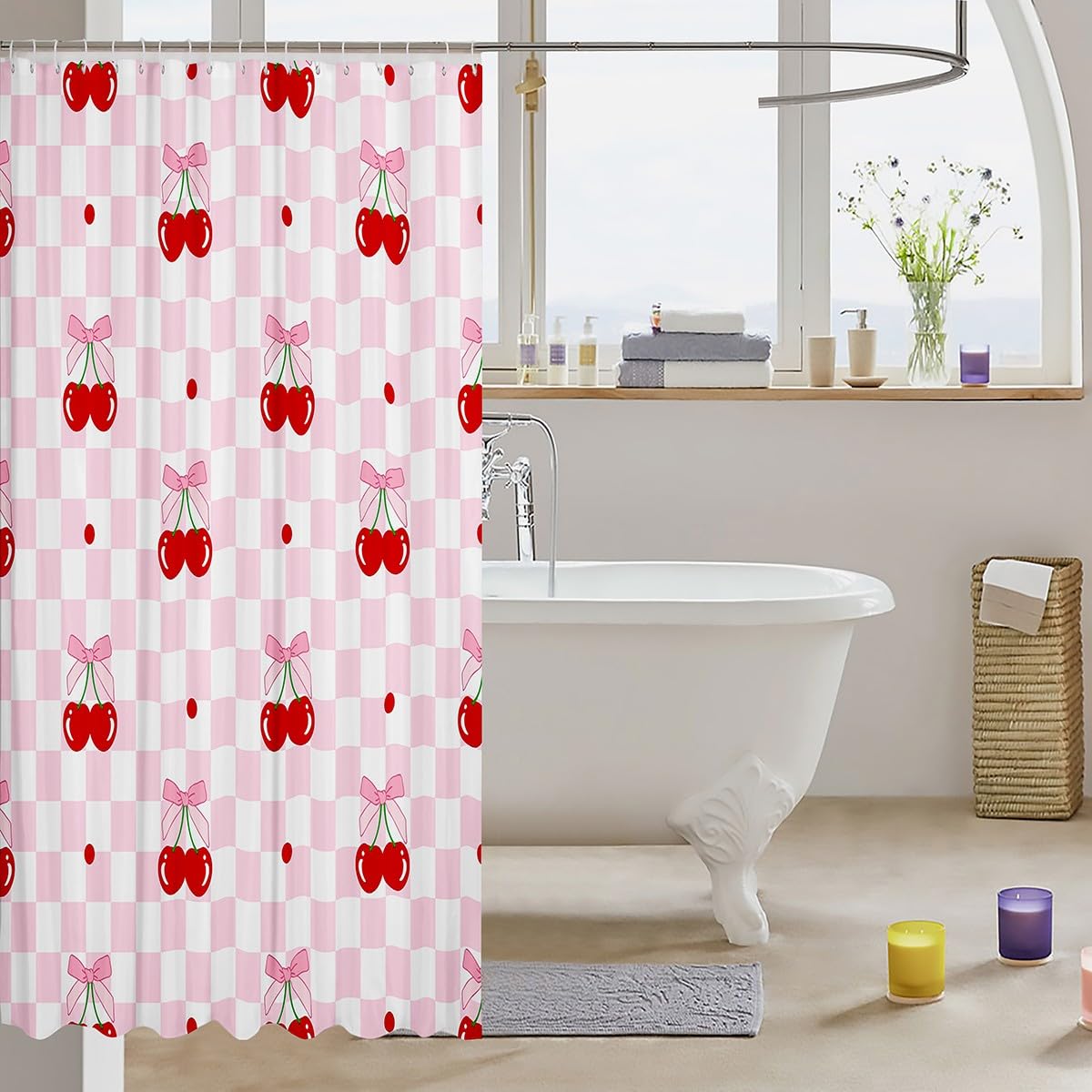 Cute Bathroom Curtains -  Waterproof Curtains, 12 Hooks Suits