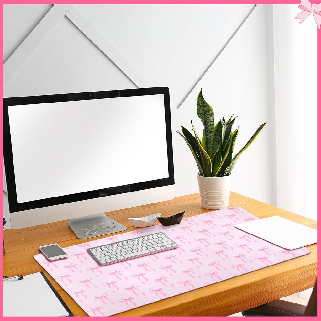 Coquette Kawaii Mouse Pad - Large Pink Bows Mouse Pads Pad 31.5 x 15.75 Inches Non-Slip Rubber Base