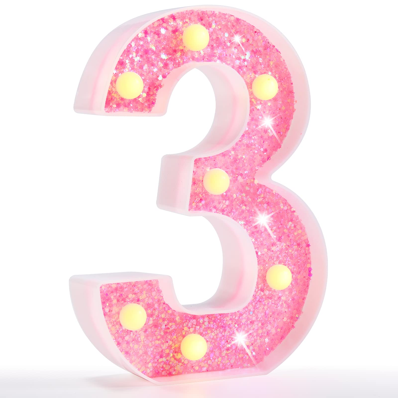 Pink LED Letters Glitter Alphabet LetterS & Numbers Sign Battery Powered