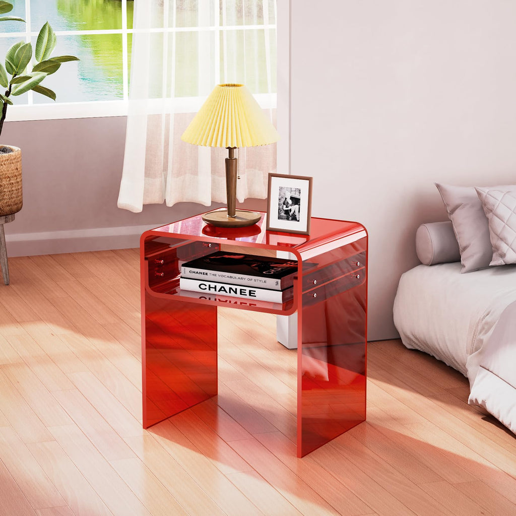 Clear Acrylic End Table 2-Tier Bedside nightstand