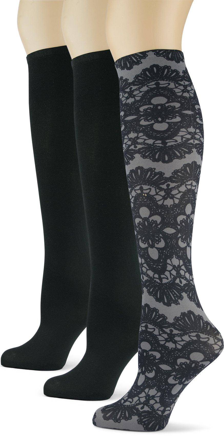 Women's 3 Pairs Knee High Trouser Socks, Classy and Colorful Printed Patterns, Silky Smooth Material