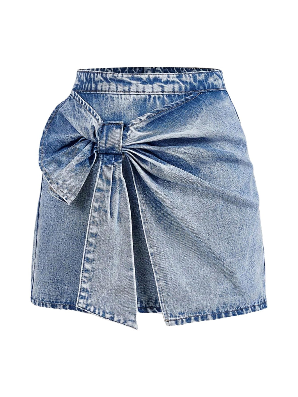 Women's High Waisted Big Bow Wrap Front Mini Bodycon Denim Skirts