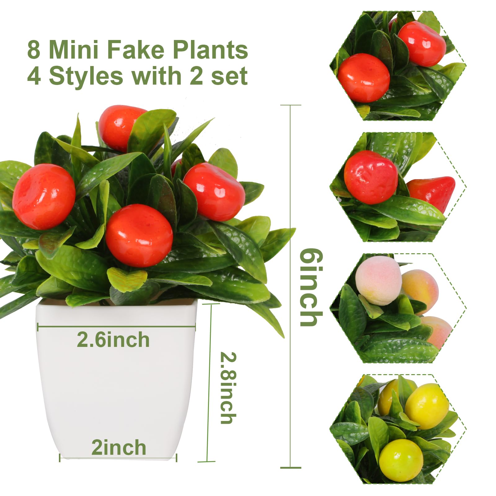 Fruit Artificial Plants Fake Fruit Potted Plant 6inches Fake 4pcs Tree with Small Pot Mini Fake Plant Decor