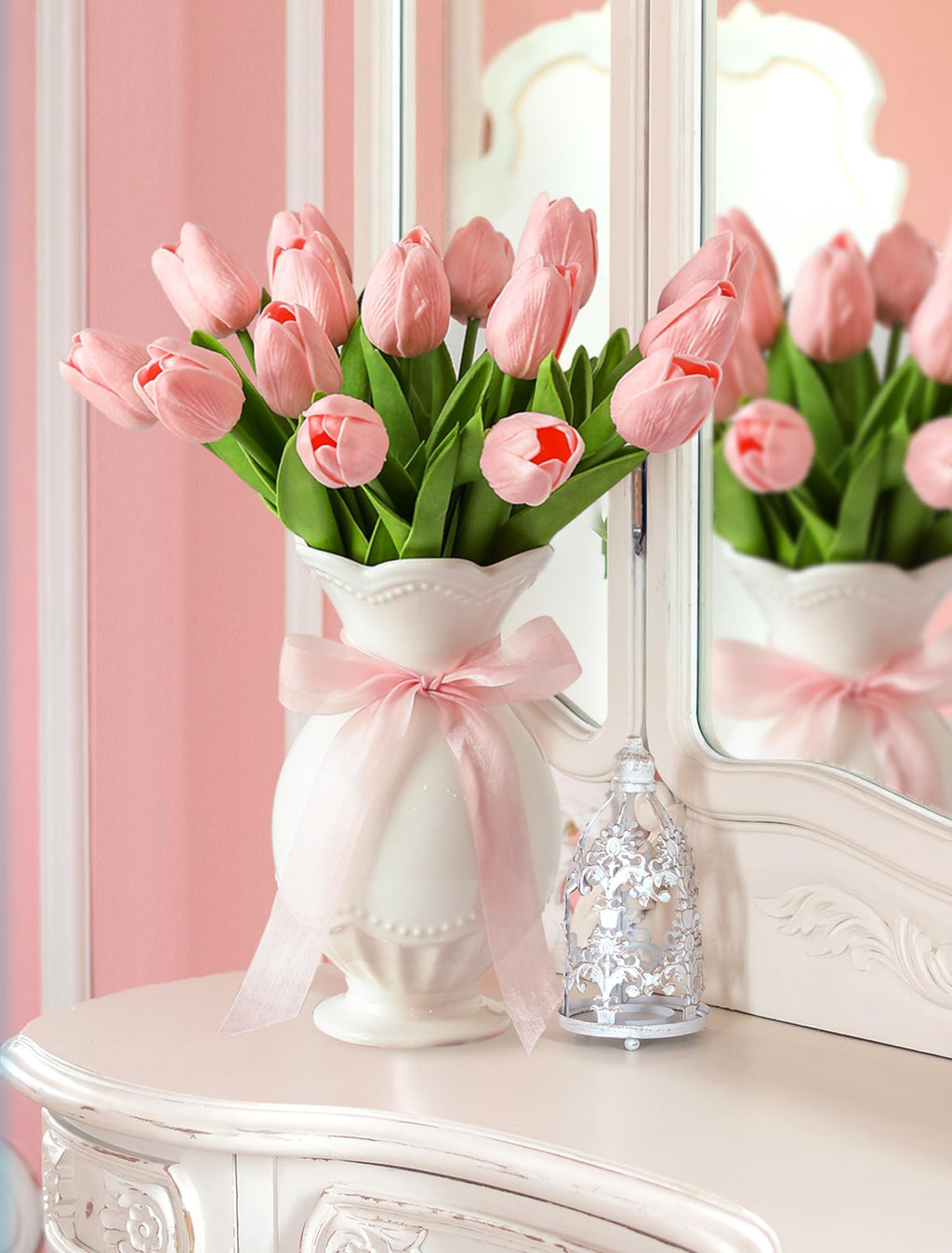 Pink Bow Coquette Bathroom Bedroom Room Decor, Cute Bow Ceramic Vase for Flowers Small