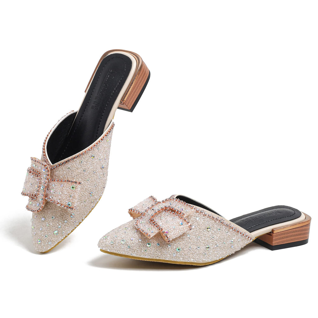 Mules for Women Flats Comfortable Soft Memory Foam Insole Pointed Rivet Mule Shoes