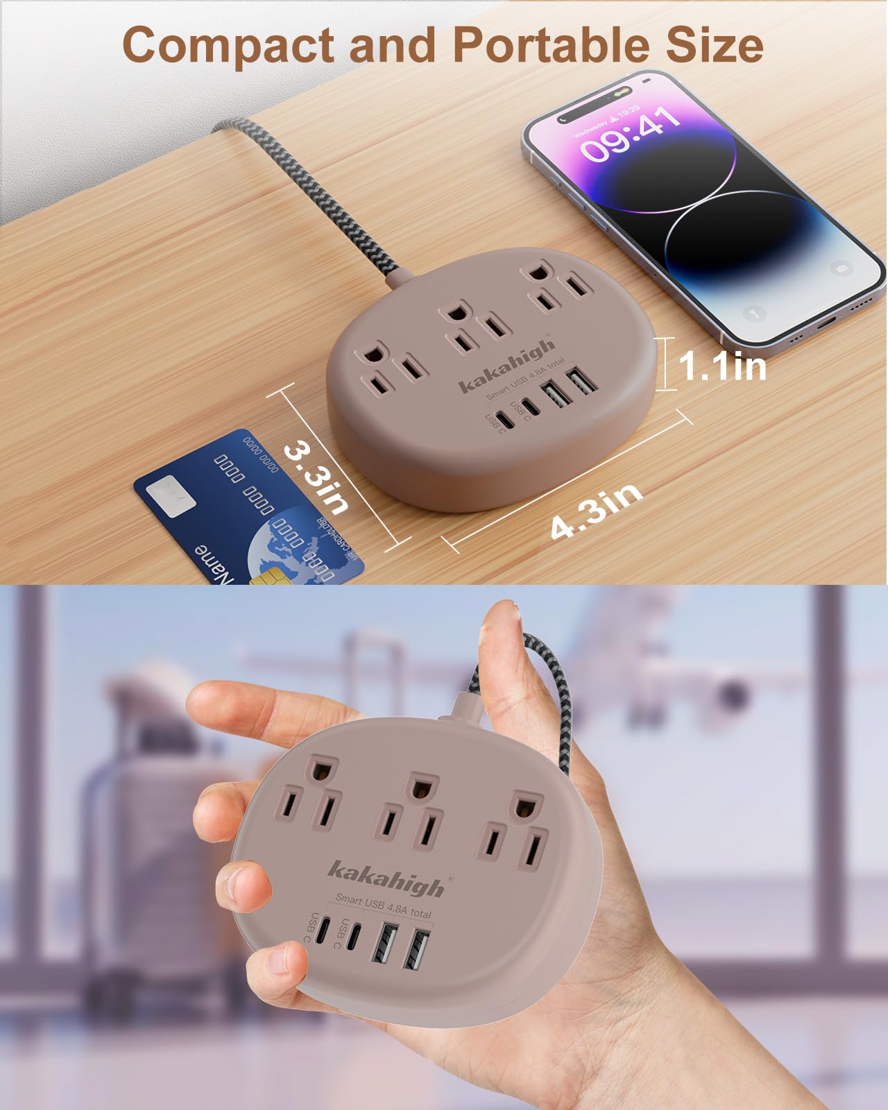 Cute Surge Protector â€?5FT Flat Extension Cord, 3 Outlets, 4 USB Ports (24W)