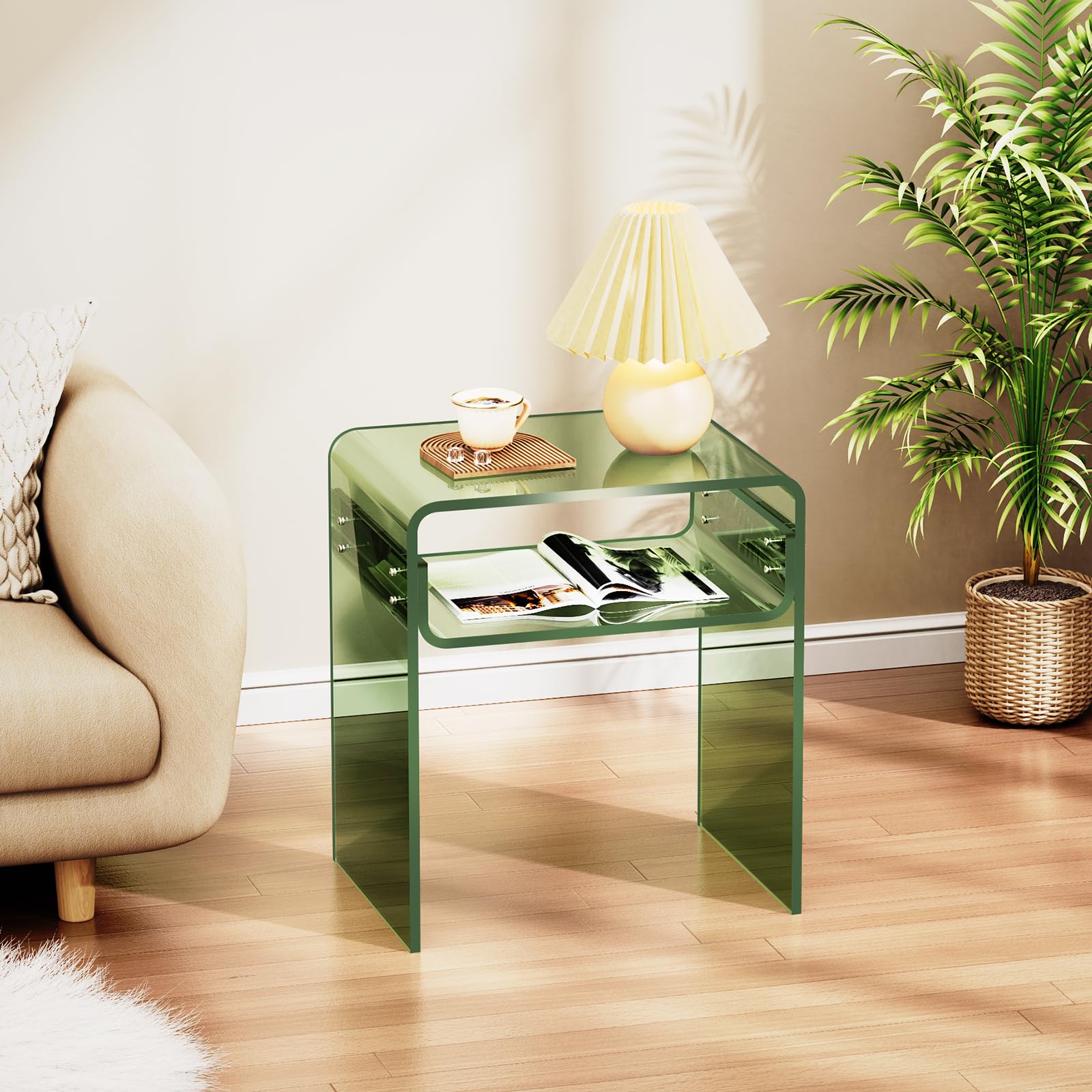 Clear Acrylic End Table 2-Tier Bedside nightstand
