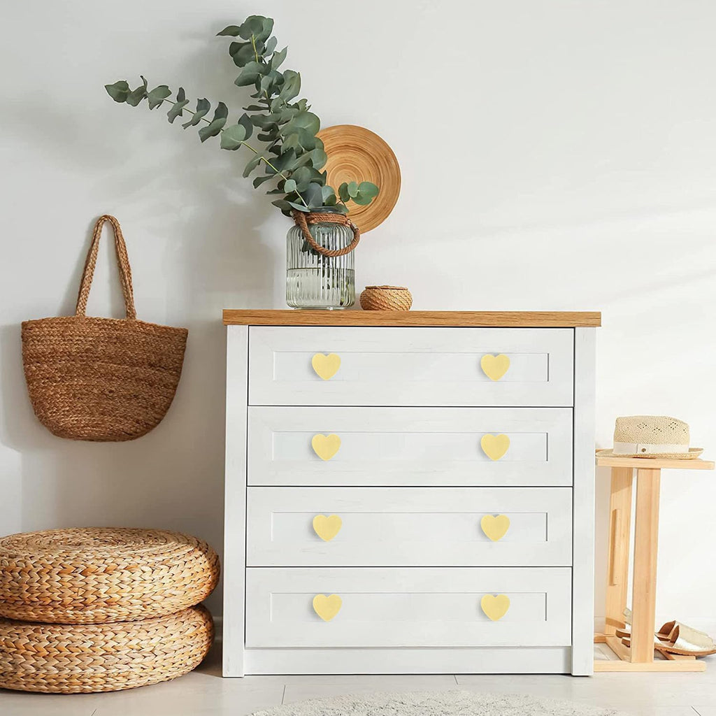 Brass 6 Pcs Drawer Knobs Drawer Pulls Handles Heart-Shaped Gold Cabinet knobs, Suitable for Bathroom Drawer Kitchen Door Pulls Handles Heart-Shaped Handles