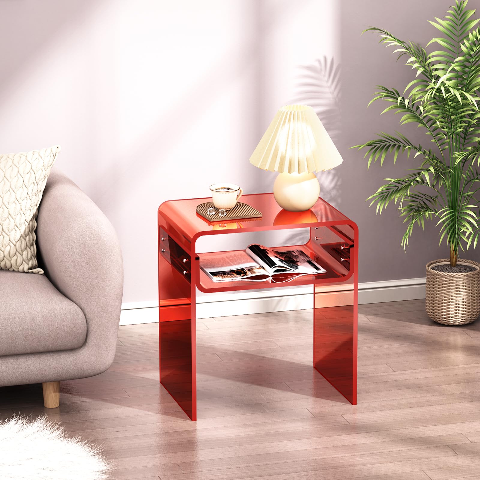 Clear Acrylic End Table 2-Tier Bedside nightstand