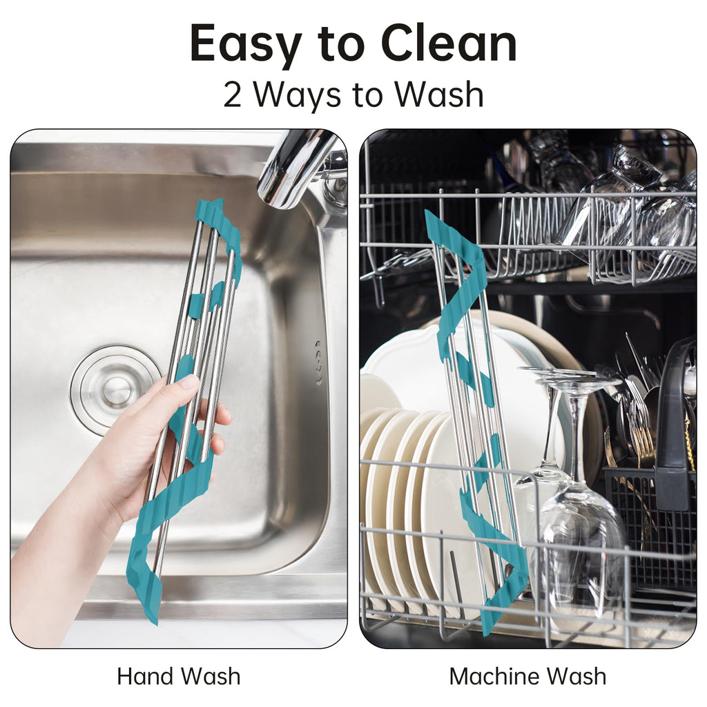 Triangle Foldable Dish Drying Rack, Small Roll-Up - Stainless Steel Over Sink Drainer for Kitchen Sink Corner, Rustproof