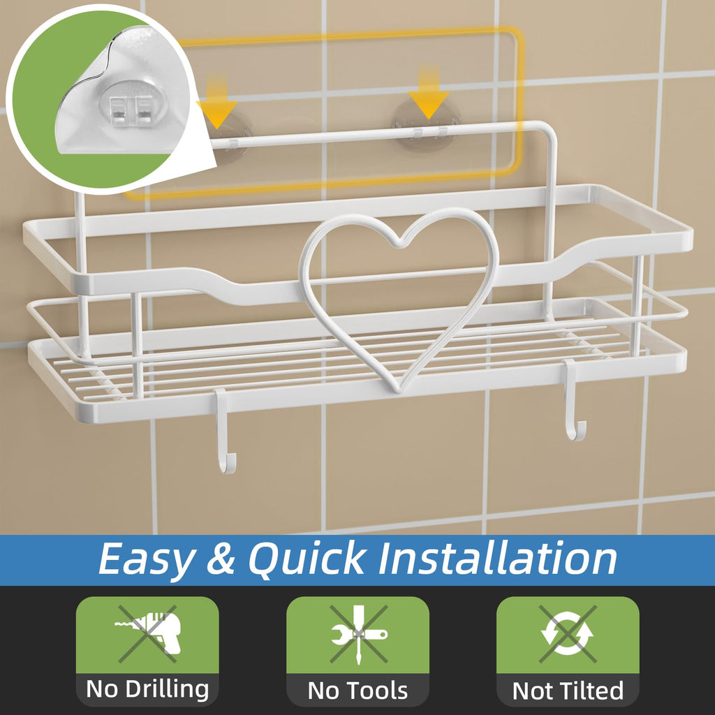 Heart Shower Caddy with 4 Removable Hooks, 2 Pack Sweet Heart Shower Shelves, No Drilling Adhesive Organizer Shelf