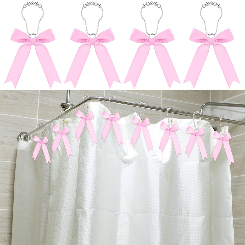 Cute Bow Knot Ribbon Curtain Hooks Decorative Shower Rings Hanger Bathroom Decor Bathroom Accessories 12 Pcs